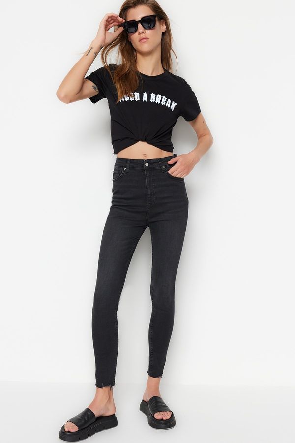 Trendyol Trendyol Black High Waist Skinny Jeans with Ripped Legs