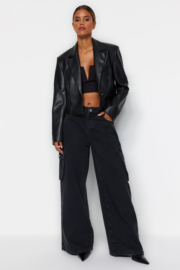 Trendyol Trendyol Black High Waist Wide Leg Jeans with Cargo Pocket