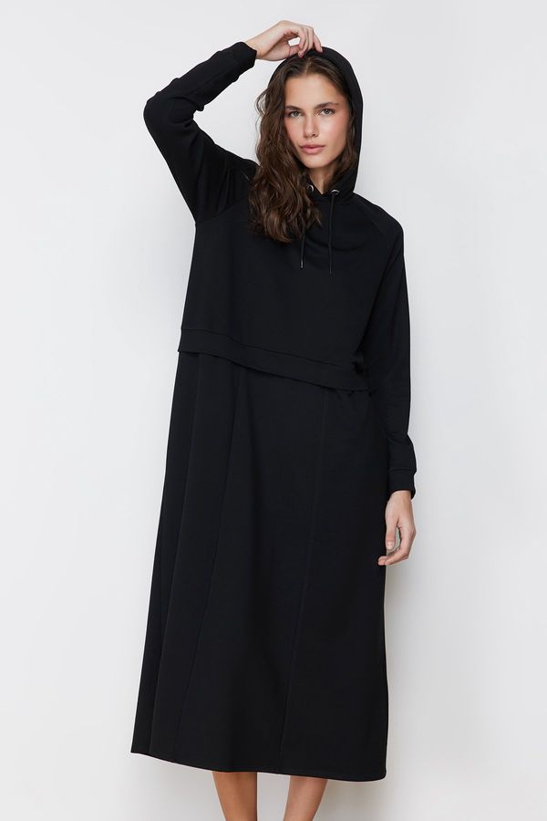 Trendyol Trendyol Black Hooded Knitted Sweat Dress