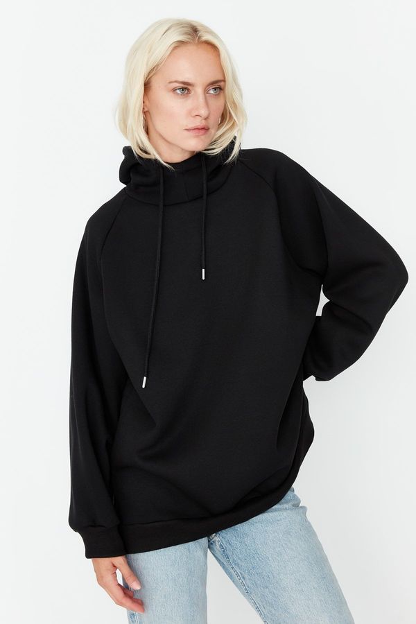 Trendyol Trendyol Black Hooded Oversize Raised Knitted Sweatshirt