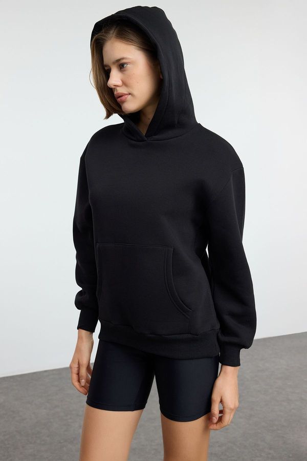 Trendyol Trendyol Black Hooded Regular/Normal Pattern Knitted Sweatshirt