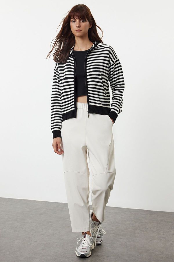 Trendyol Trendyol Black Hooded Striped Knitted Cardigan