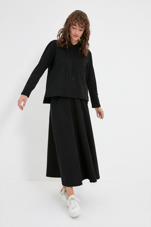 Trendyol Trendyol Black Hooded Sweatshirt-Skirt Knitted Suit