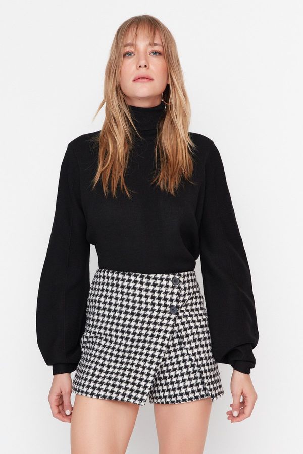 Trendyol Trendyol Black Houndstooth Patterned Woven Short Skirt