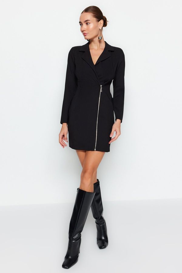 Trendyol Trendyol Black Jacket Collar Zipper Detailed Woven Dress