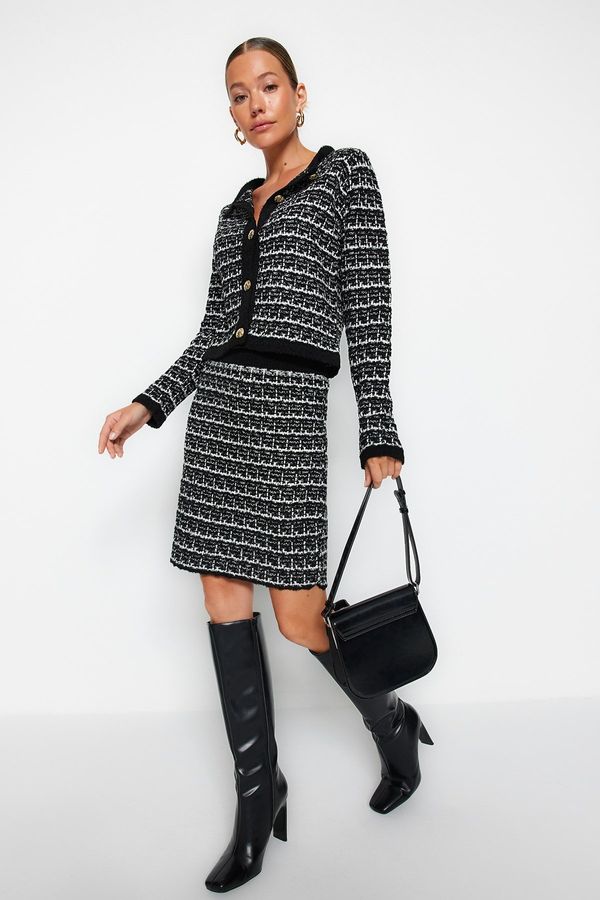 Trendyol Trendyol Black Knitted Detailed Soft Textured Cardigan-Skirt Knitwear Bottom-Top Set