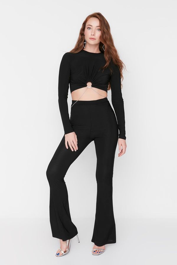 Trendyol Trendyol Black Knitted Jumpsuit with Chain Detail on the Waist