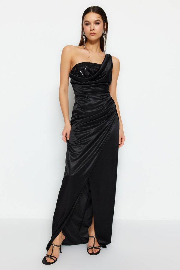 Trendyol Trendyol Black Knitted Satin Sequined Long Evening Dress