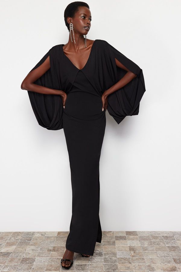 Trendyol Trendyol Black Knitted Sleeve Detailed Long Evening Dress