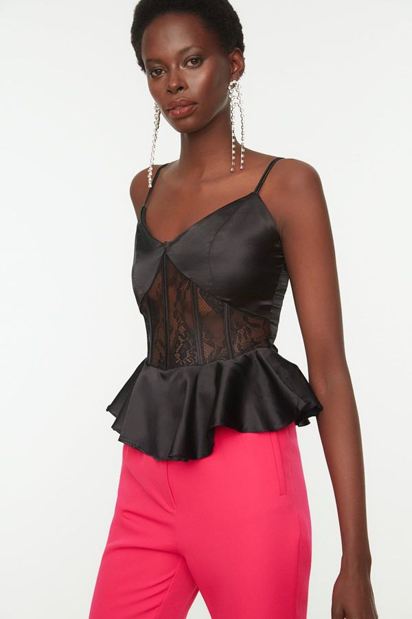 Trendyol Trendyol Black Lace Detail Satin Blouse