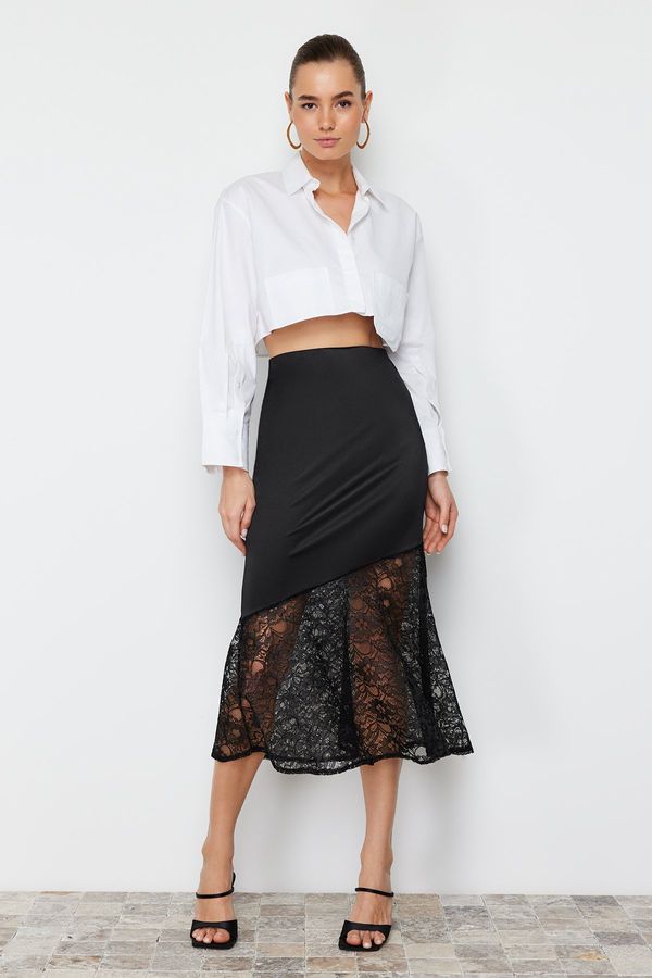 Trendyol Trendyol Black Lace Detailed Satin Skirt