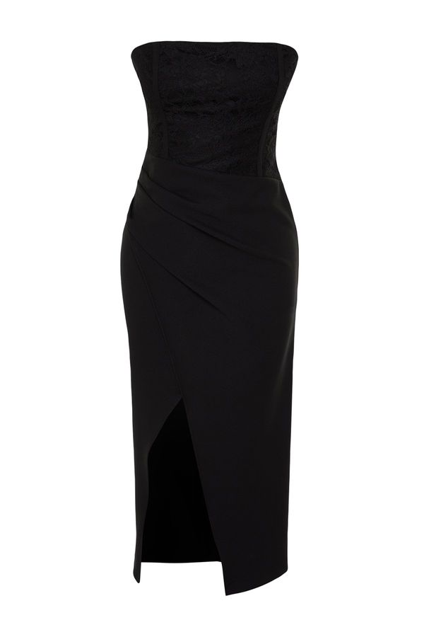 Trendyol Trendyol Black Lace Detailed Woven Stylish Evening Dress