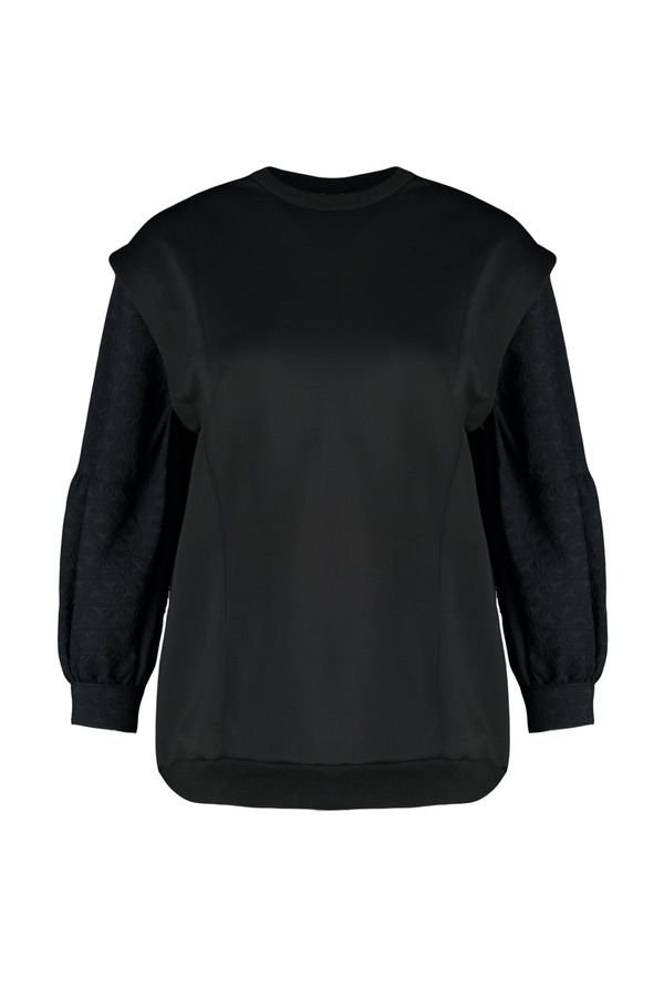 Trendyol Trendyol Black Lace Embroidery Detailed Diver/Scuba Knitted Sweatshirt