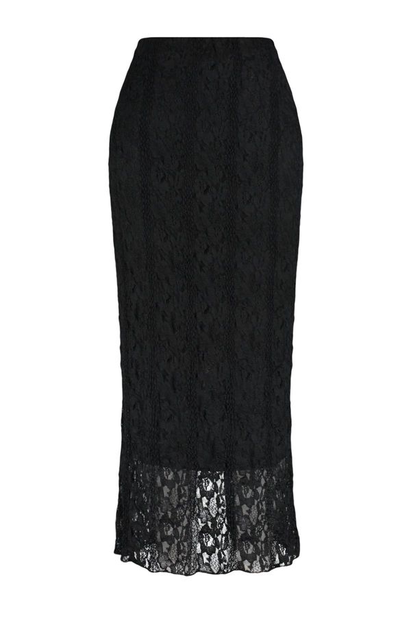 Trendyol Trendyol Black Lace Normal Waist Maxi Lined Stretch Knit Skirt