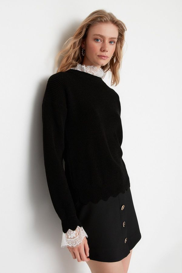 Trendyol Trendyol Black Lace-Tulle Knitwear Sweater