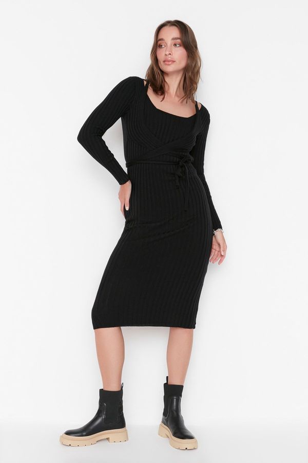 Trendyol Trendyol Black Lace-Up Detailed Sweater Dress