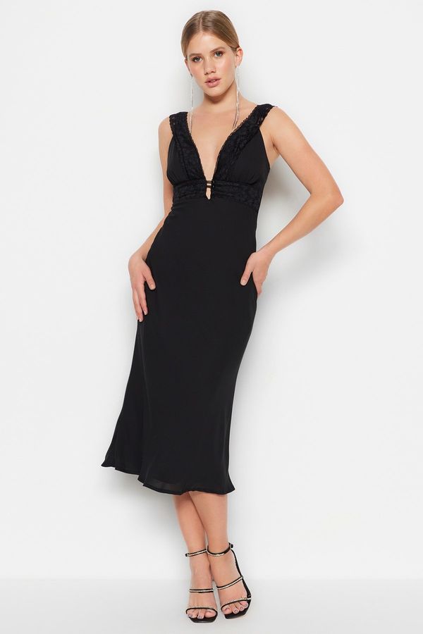 Trendyol Trendyol Black Lined Woven Elegant Evening Dress