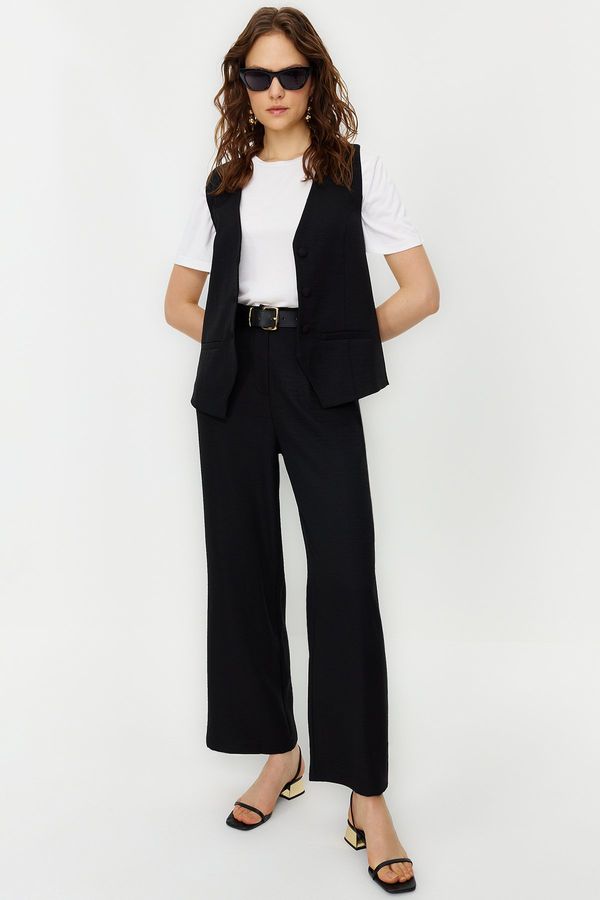 Trendyol Trendyol Black Linen Look Stylish Vest Trousers Woven Bottom Top Set