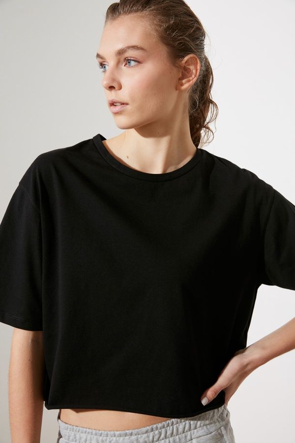 Trendyol Trendyol Black Loose Crop Knitted T-Shirt