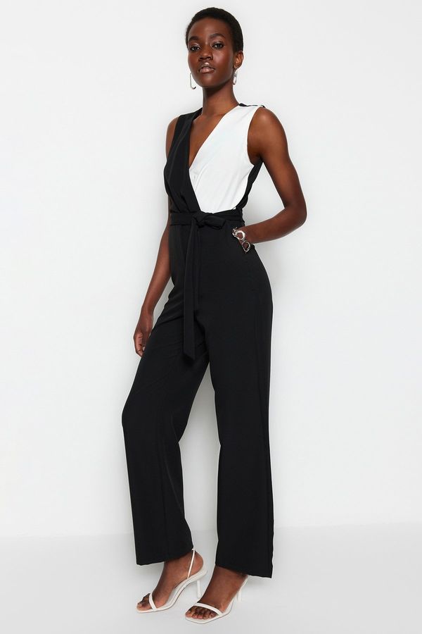 Trendyol Trendyol Black Maxi Ecru Collar Detailed Woven Jumpsuit