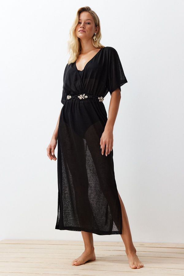 Trendyol Trendyol Black Maxi Knitted Slit Beach Dress