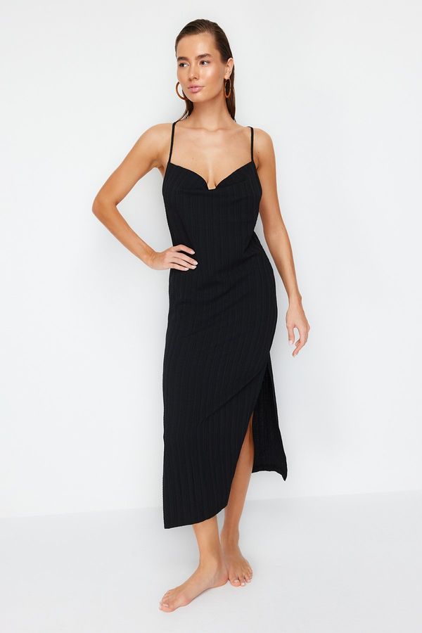 Trendyol Trendyol Black Maxi Woven Decollete Linen-blend Beach Dress