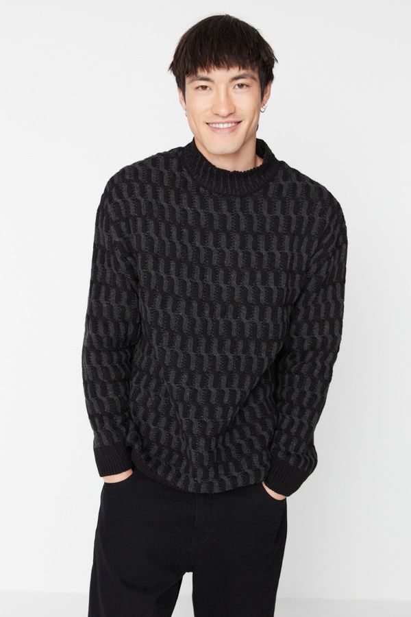 Trendyol Trendyol Black Men's Oversize Fit Wide Fit Half Turtleneck Knitted Knitwear Sweater