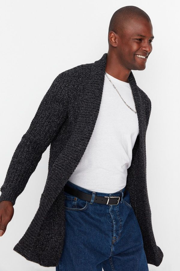 Trendyol Trendyol Black Men's Regular Fit Shawl Collar Long Knitwear Cardigan