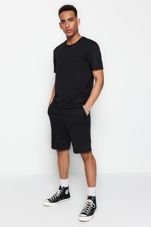 Trendyol Trendyol Black Men's Regular/Regular Cut Tshirt-Shorts Cotton Tracksuit Set