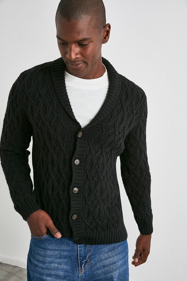 Trendyol Trendyol Black Men's Shawl Collar Knitted Cardigan