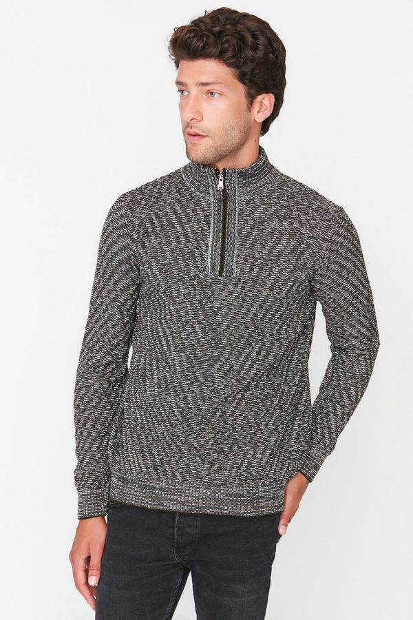 Trendyol Trendyol Black Men's Slim Fit Half Turtleneck Zipper Knitwear Sweater