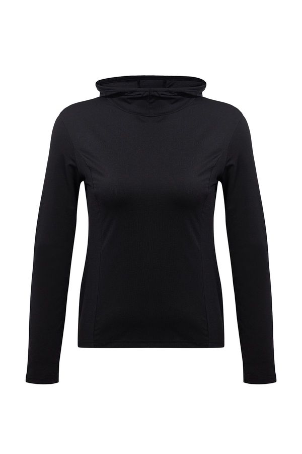 Trendyol Trendyol Black Micro Reflective Print Detailed Hooded Knitted Sports Blouse