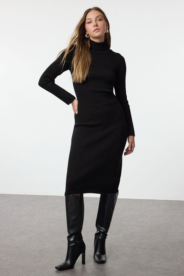 Trendyol Trendyol Black Midi Knit Basic Turtleneck Dress