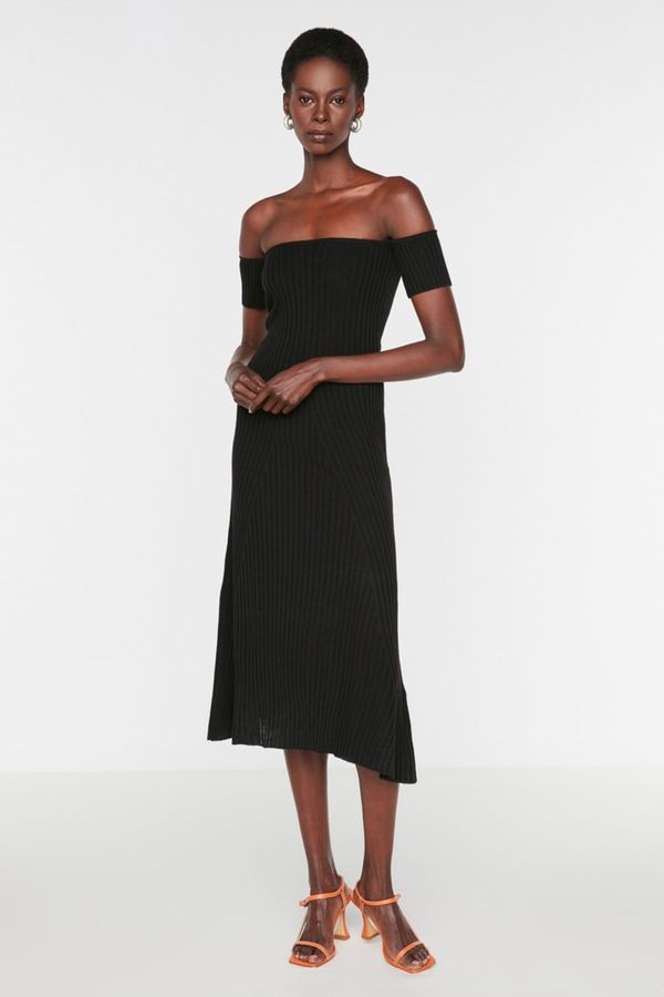 Trendyol Trendyol Black Midi Knitwear Carmen Collar Dress
