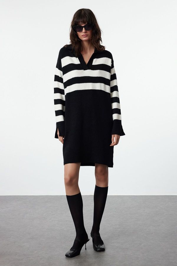 Trendyol Trendyol Black Midi Knitwear Striped Dress