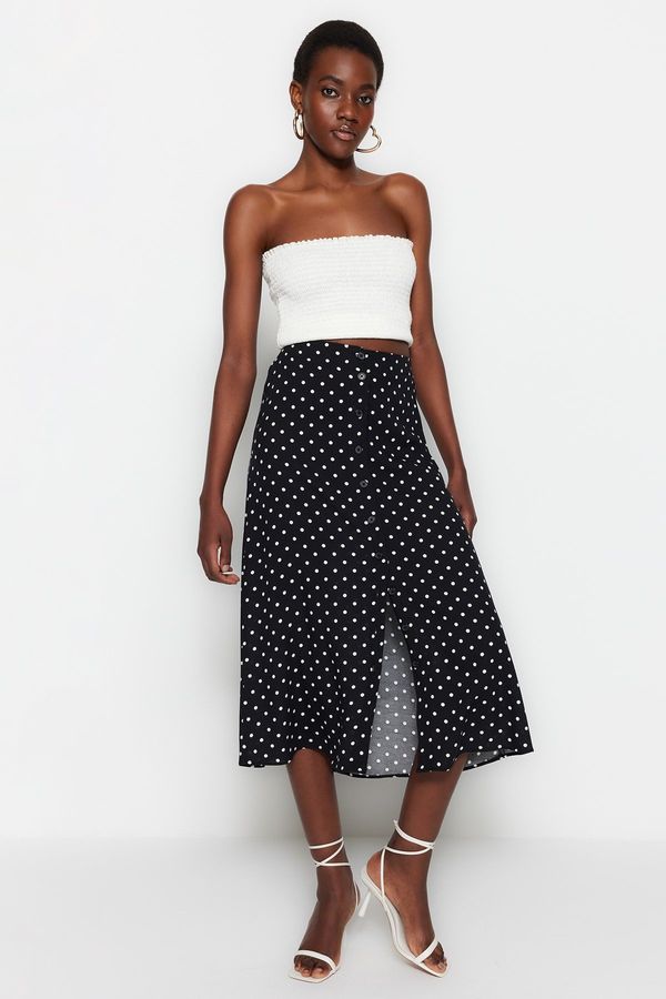 Trendyol Trendyol Black Midi Woven Button Detailed Viscose Fabric Polka Dot Skirt