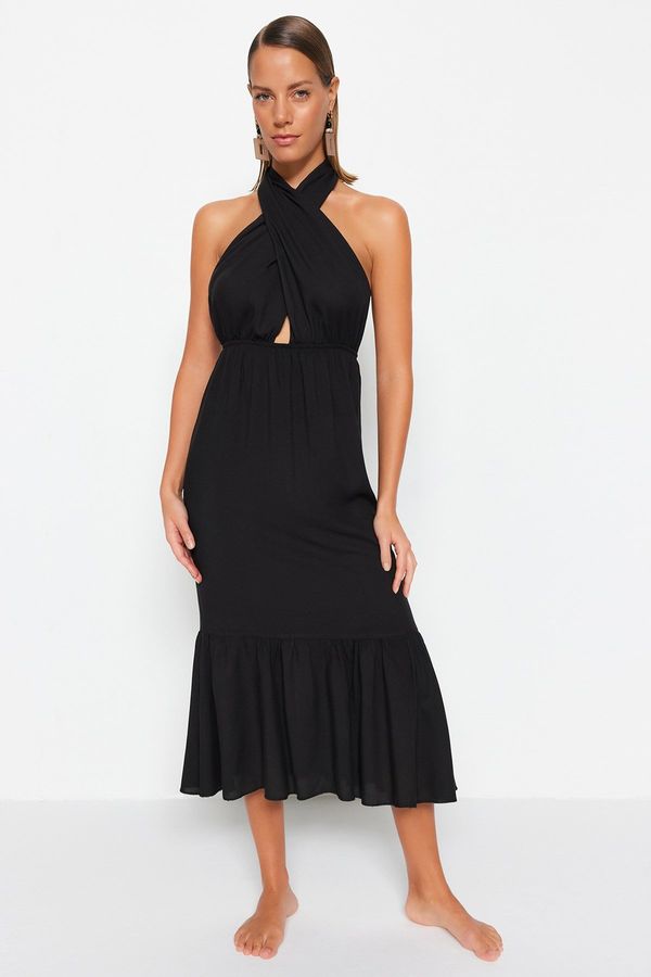 Trendyol Trendyol Black Midi Woven Cross-Tie Beach Dress