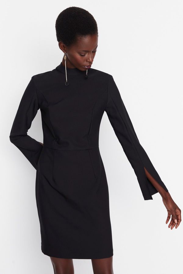 Trendyol Trendyol Black Mini Fitted Woven Dress with Slit Sleeves