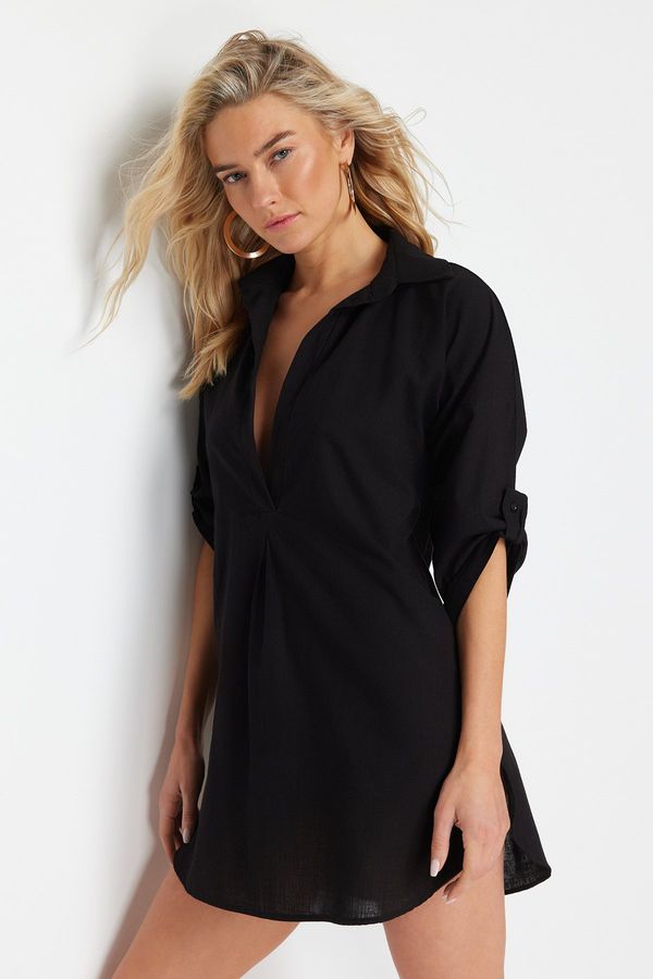 Trendyol Trendyol Black Mini Woven 100% Cotton Beach Dress