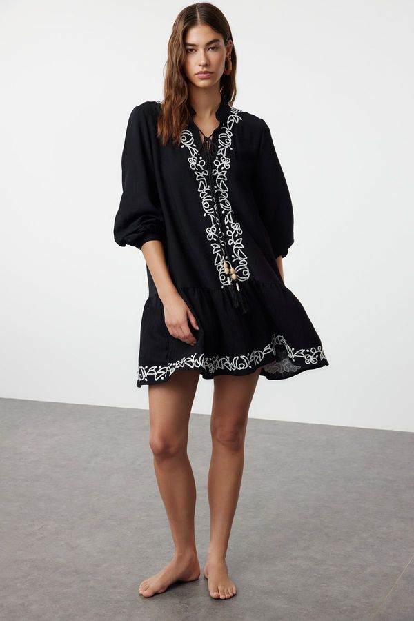 Trendyol Trendyol Black Mini Woven Embroidered Beach Dress