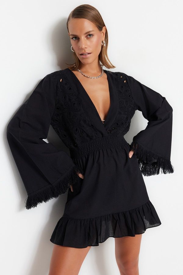 Trendyol Trendyol Black Mini Woven Lace 100% Cotton Beach Dress