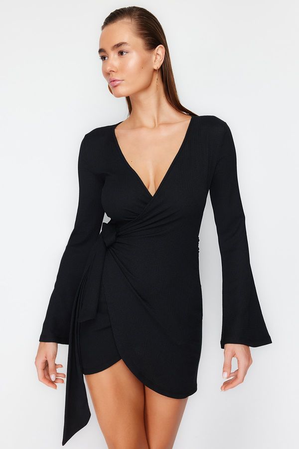 Trendyol Trendyol Black Mini Woven Tie Beach Dress