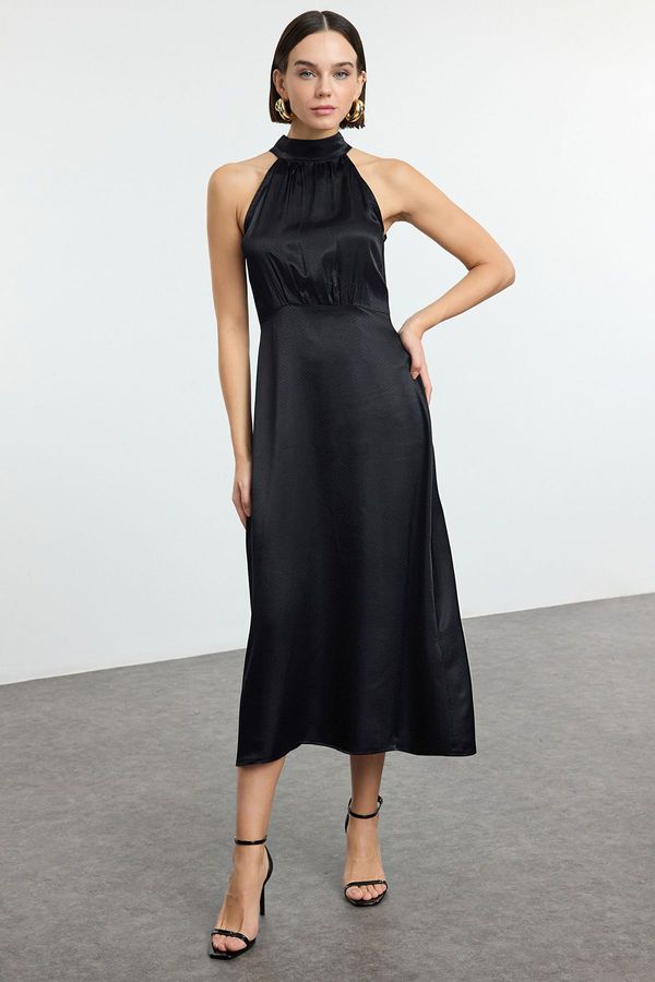 Trendyol Trendyol Black More Sustainable A-Line Jacquard Satin Midi Woven Dress