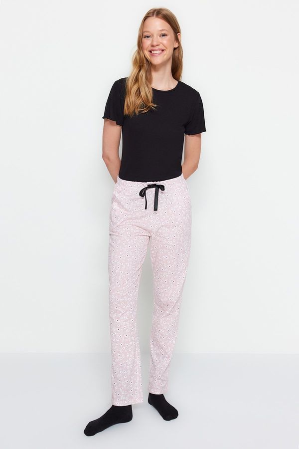 Trendyol Trendyol Black-Multicolored Floral Tshirt-Pants Knitted Pajamas Set