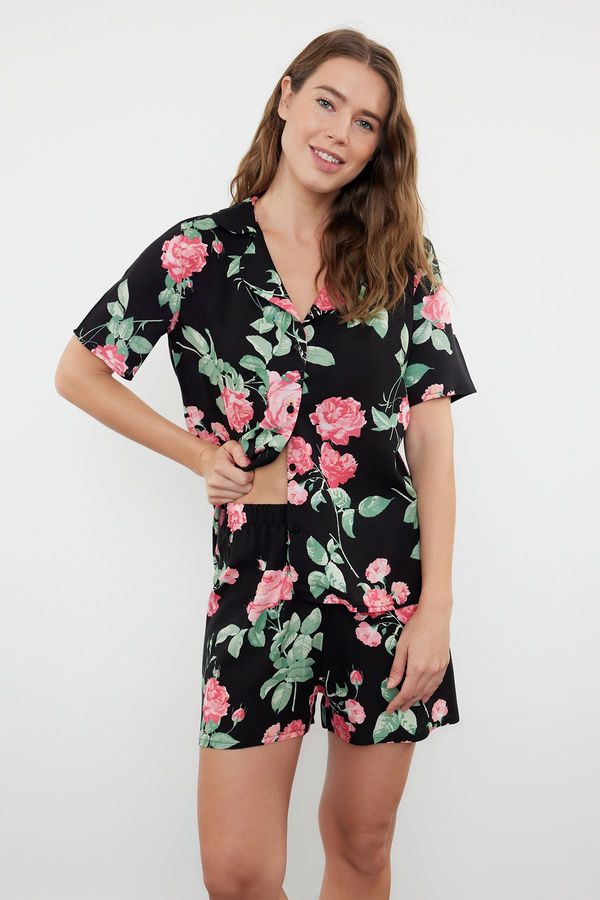 Trendyol Trendyol Black-Multicolored Floral Viscose Woven Pajama Set