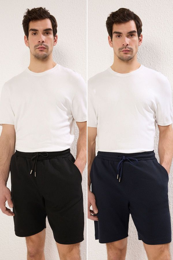 Trendyol Trendyol Black-Navy Blue 2-Piece Regular Cut Textured Packed Shorts & Bermudas