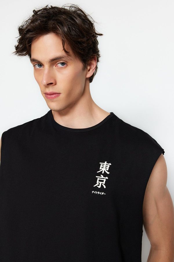 Trendyol Trendyol Black Oversize Fit Far East Printed Undershirt-T-Shirt