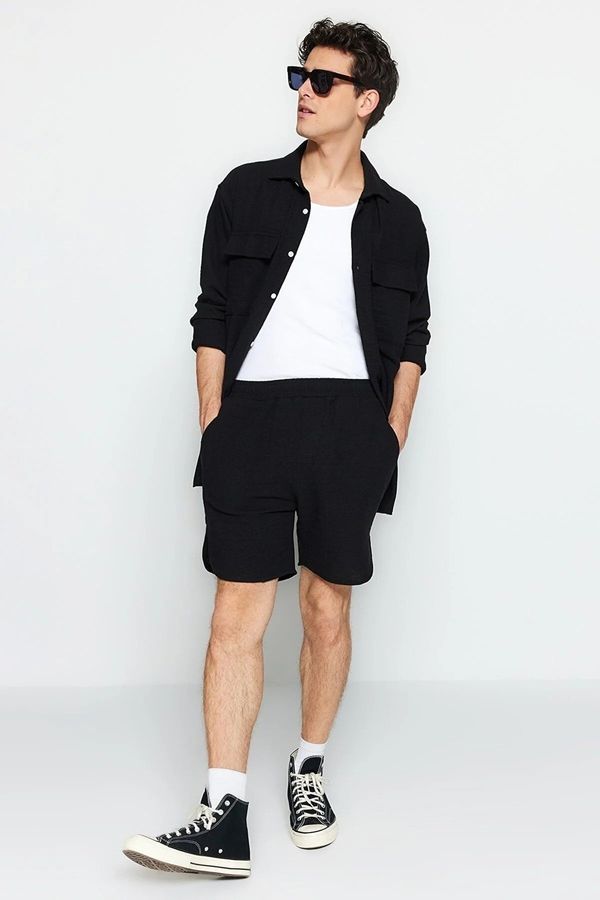 Trendyol Trendyol Black Oversize Fit Linen Textured Shirt