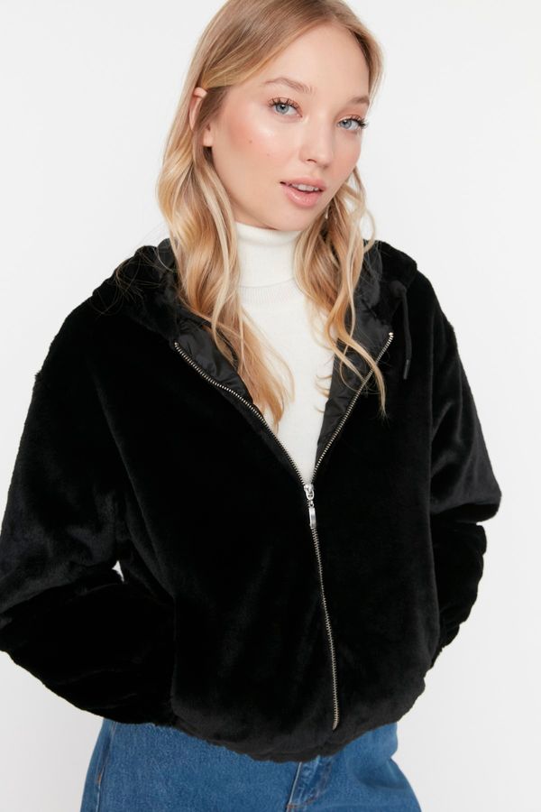 Trendyol Trendyol Black Oversize Hooded Plush Coat