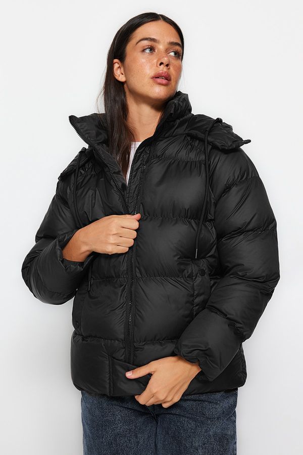 Trendyol Trendyol Black Oversize Hooded Water Repellent Inflatable Coat